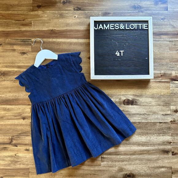 NEW James & Lottie Navy Corduroy Sadie Scalloped Cap Sleeve Dress 4T - Picture 1 of 8